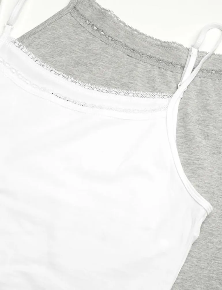 2 PACK CAMI WITH LACE - Linnen