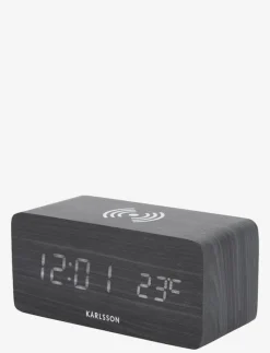 Alarm clock Block w. phone charger LED black veneer, white LED - Väckarklockor