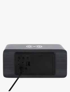Alarm clock Block w. phone charger LED black veneer, white LED - Väckarklockor