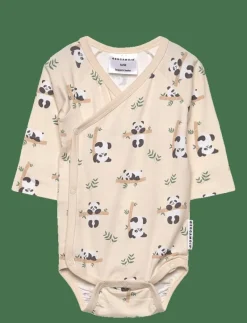 Bamboo wrap body Beige panda - Långärmad bodysuit