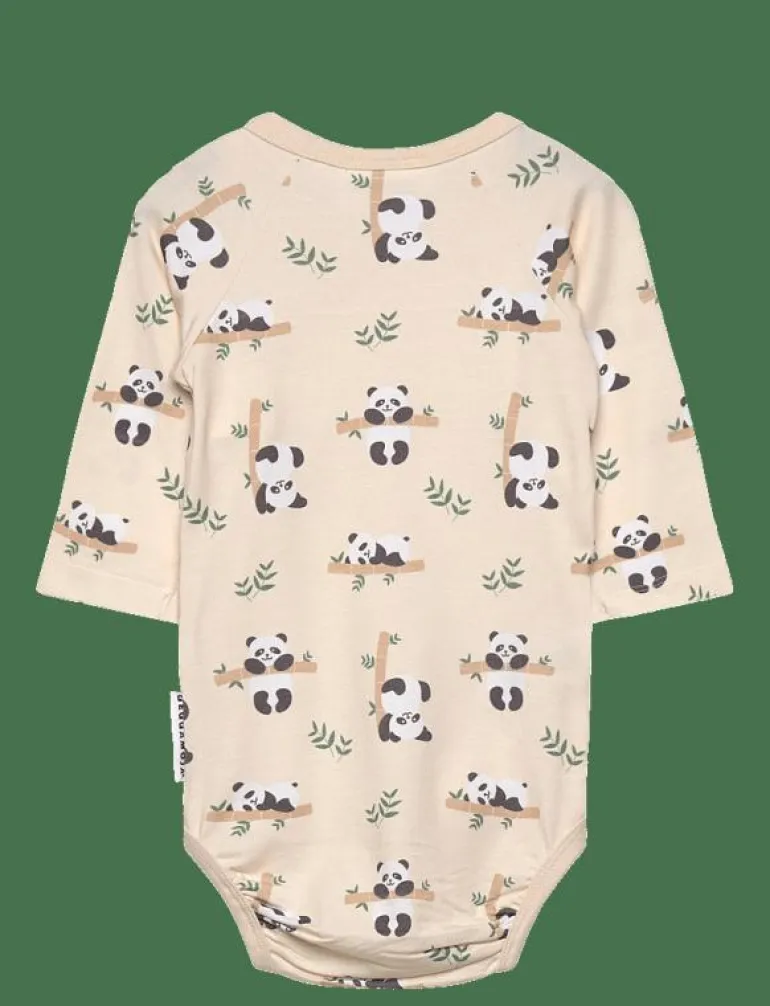Bamboo wrap body Beige panda - Långärmad bodysuit