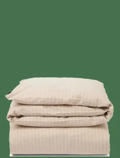 Beige/Dk Blue Striped Lyocell/Cotton Duvet Cover - Påslakan