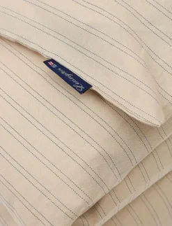 Beige/Dk Blue Striped Lyocell/Cotton Duvet Cover - Påslakan