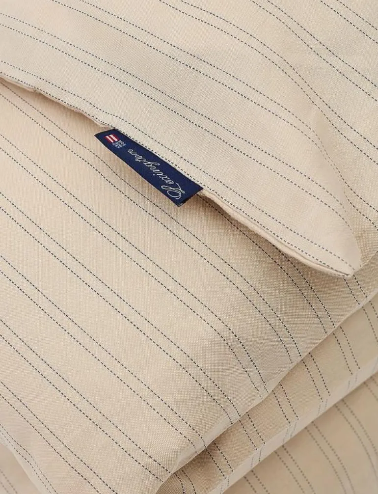 Beige/Dk Blue Striped Lyocell/Cotton Duvet Cover - Påslakan
