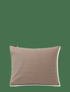 Beige/Dk Gray Striped Cotton Poplin Pillowcase - Örngott