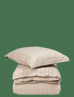 Beige/White Striped Cotton Poplin Bed Set - Påslakanset