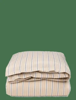 Beige/White Striped Cotton Poplin Bed Set - Påslakanset