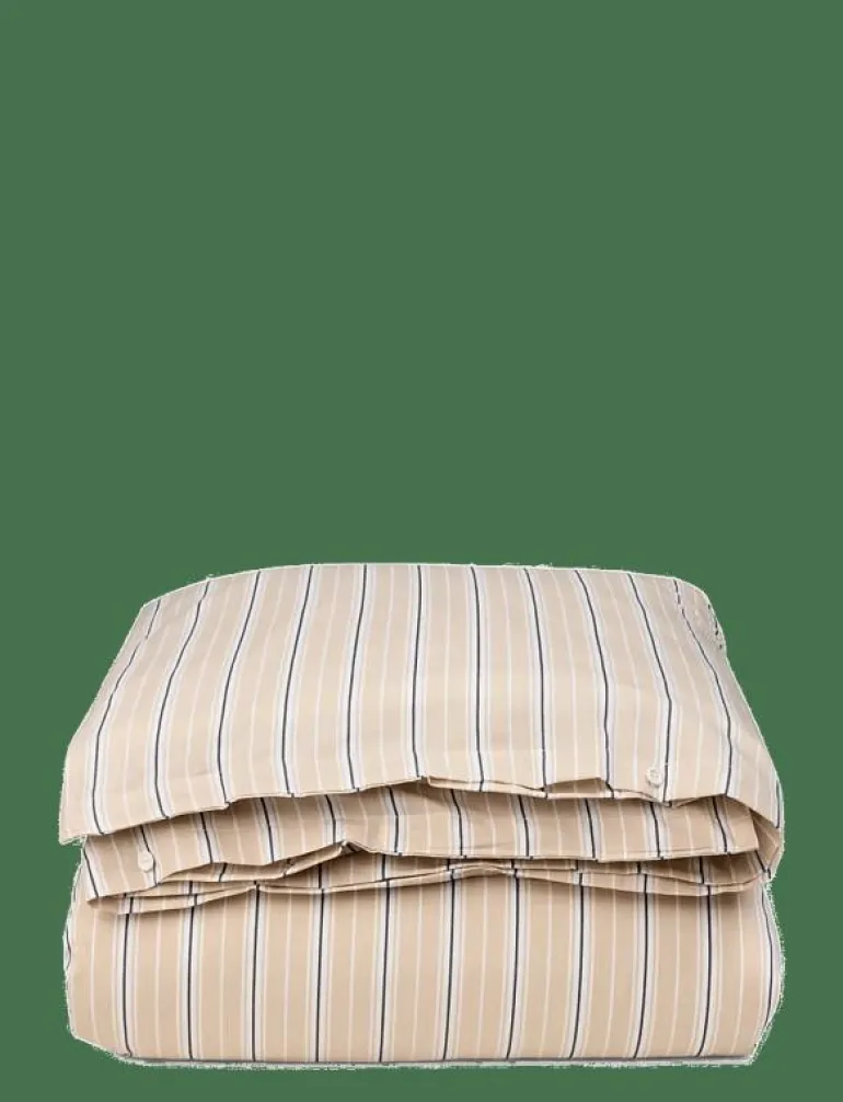 Beige/White Striped Cotton Poplin Bed Set - Påslakanset
