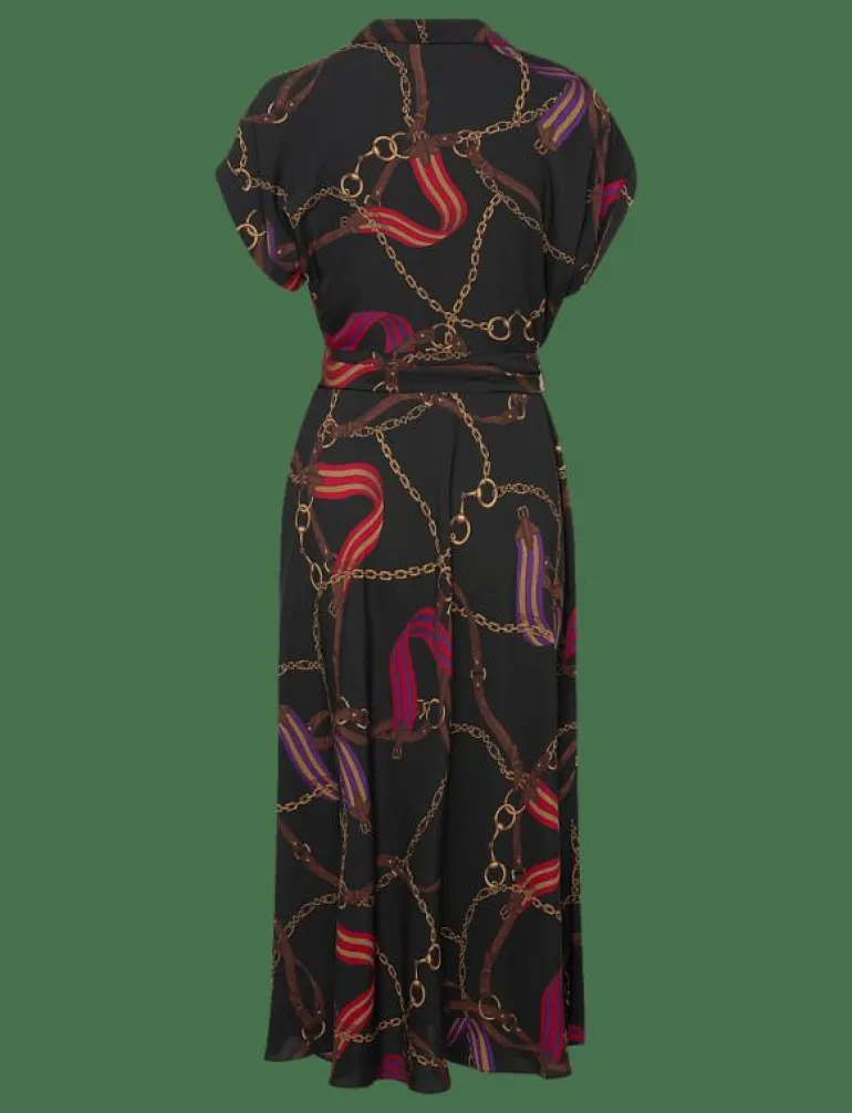 Belting-Print Belted Crepe Dress - Skjortklänningar