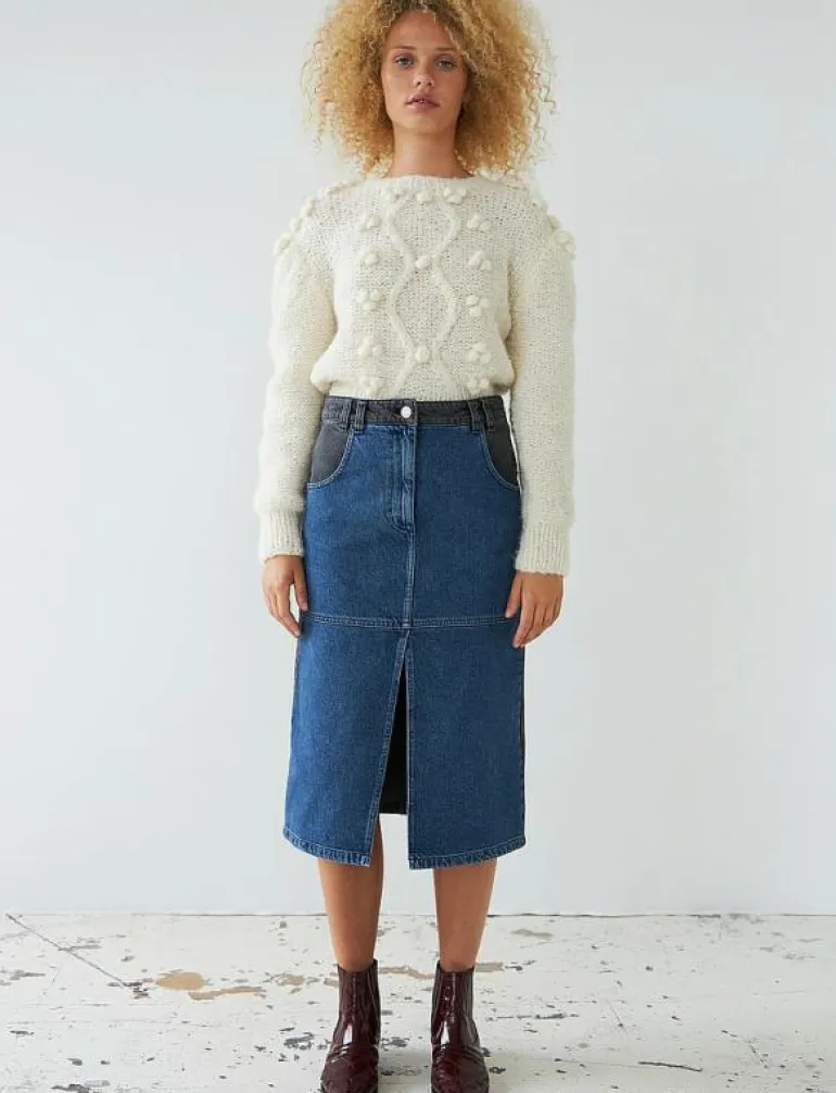 Black and blue denim midi skirt - Midi kjolar