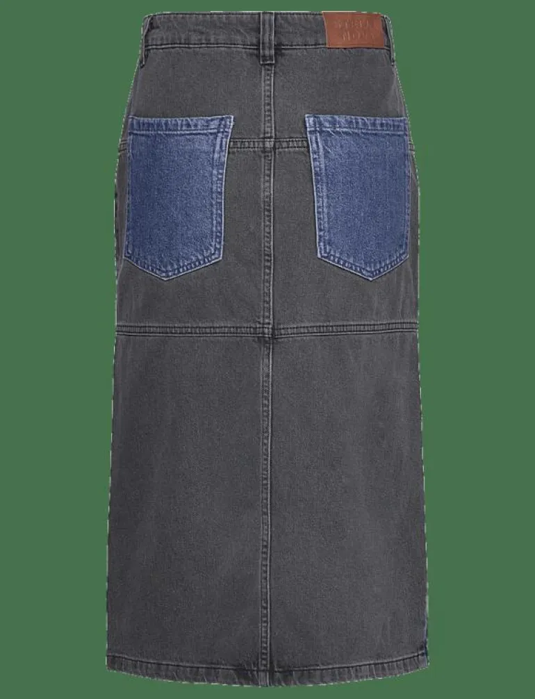Black and blue denim midi skirt - Midi kjolar