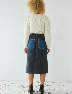 Black and blue denim midi skirt - Midi kjolar