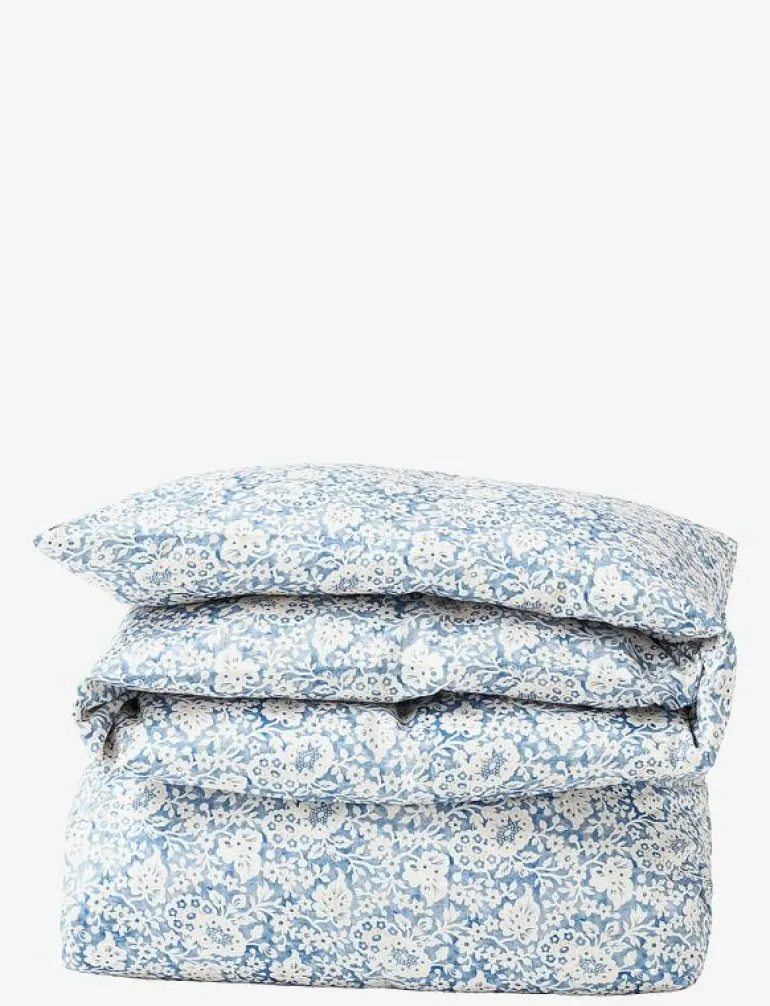 Blue Floral Printed Cotton Sateen Bed Set - Påslakanset