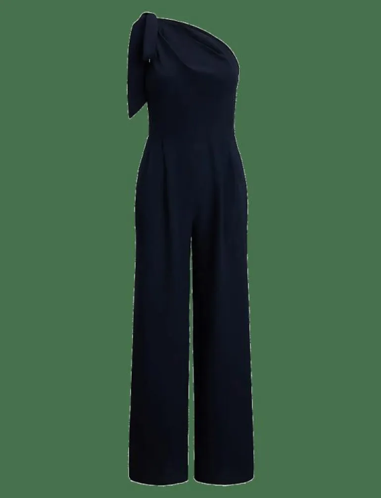 Bow-Trim Crepe One-Shoulder Jumpsuit - Jumpsuits