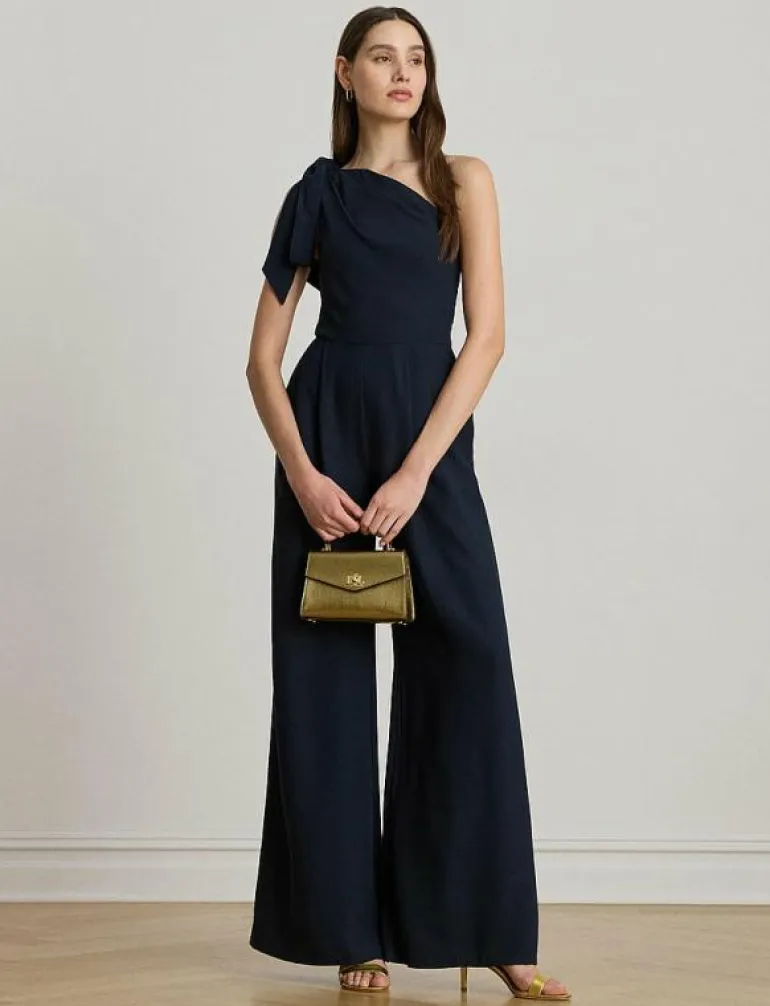 Bow-Trim Crepe One-Shoulder Jumpsuit - Jumpsuits