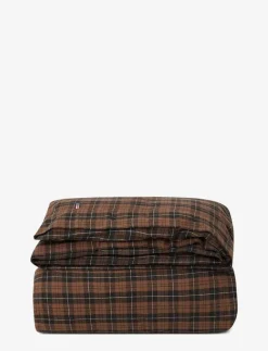 Brown/Dk Gray Checked Cotton Flannel Duvet Cover - Påslakan