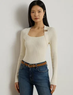 Buckle-Trim Rib-Knit Sweater - Långärmade toppar
