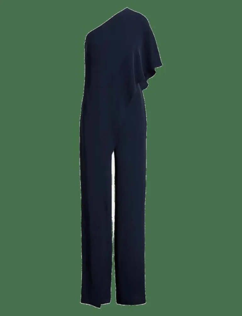 Cape Georgette One-Shoulder Jumpsuit - Jumpsuits