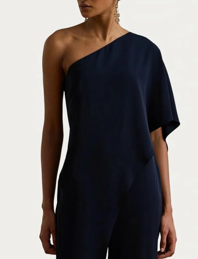 Cape Georgette One-Shoulder Jumpsuit - Jumpsuits