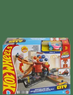 City Downtown Candy Shop Playset & 1:64 Scale Die-Cast Toy Car, Speed Snap Track - Kulbana