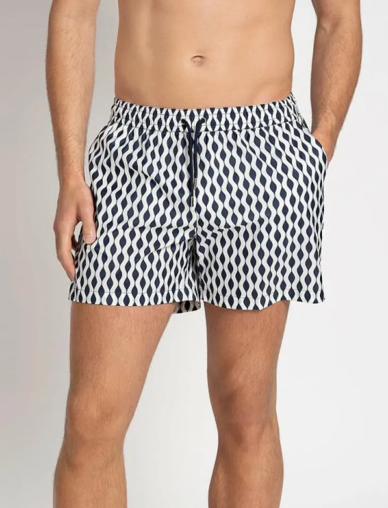 Classic Swim Shorts Navy Waves - Badbyxor