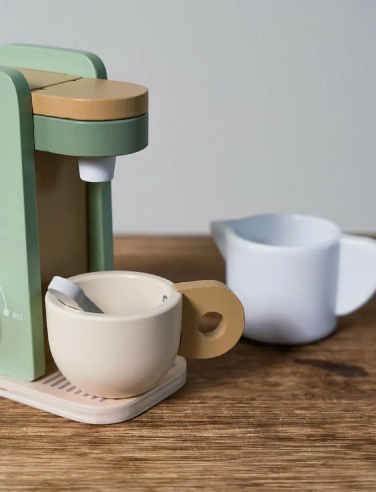 COFFEE MACHINE WOOD IN GIFT BOX 5 PARTS - Leksakskök & Tillbehör