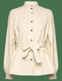 Corduroy shirt with belt - Långärmade