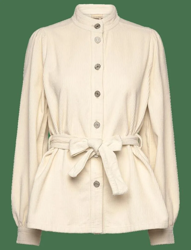 Corduroy shirt with belt - Långärmade