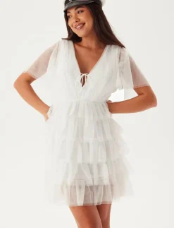 Deep V-neck Tulle Dress - Korta klänningar