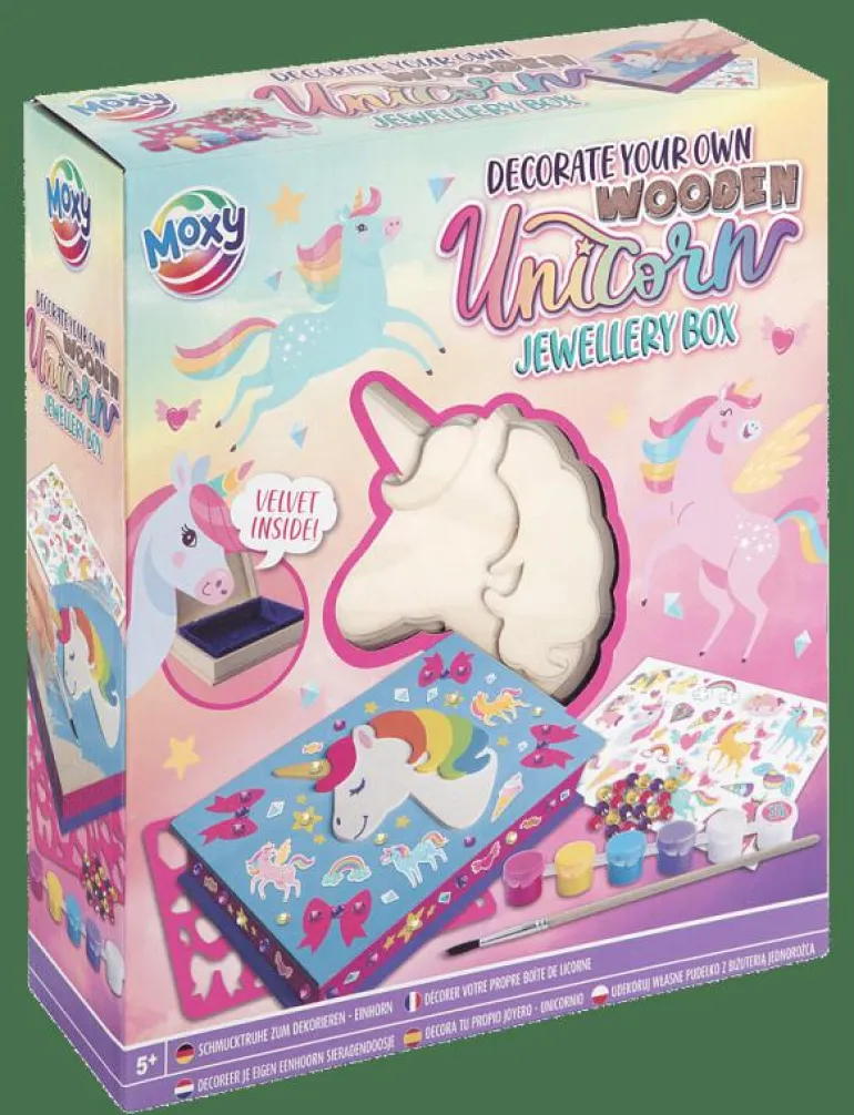 DYO Wooden Unicorn Jewellery Box +6 paint/stickers - Smyckeskrin