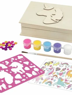 DYO Wooden Unicorn Jewellery Box +6 paint/stickers - Smyckeskrin