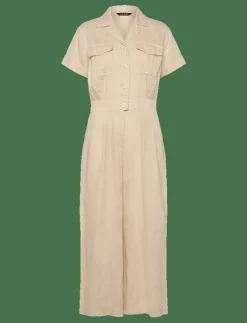 Embroidered Linen Short-Sleeve Jumpsuit - Jumpsuits