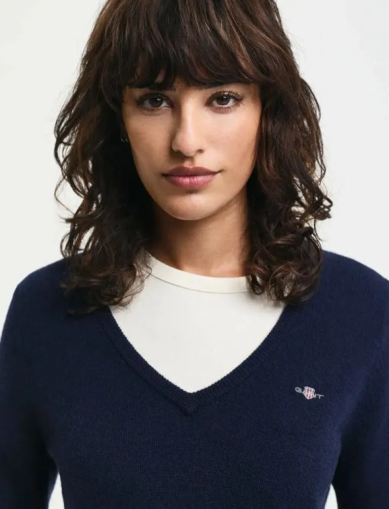 EXTRAFINE LAMBSWOOL BLEND V-NECK - Stickat