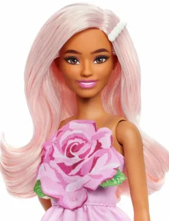 Fashionistas Doll #238 in Strapless Rose Dress, Pink Hair with Barrette Accessory - Dockor