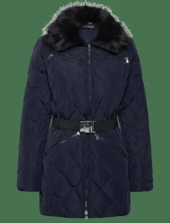 Faux-Fur-Trim Diamond-Quilted Down Coat - Dun- & vadderade jackor