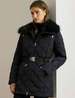 Faux-Fur-Trim Diamond-Quilted Down Coat - Dun- & vadderade jackor