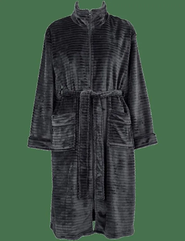 Fine fleece robe w. zipper - Morgonrock