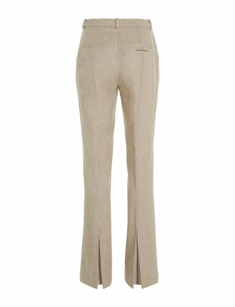 FLANNEL WOOL SLIM STRAIGHT PANTS - Raka byxor