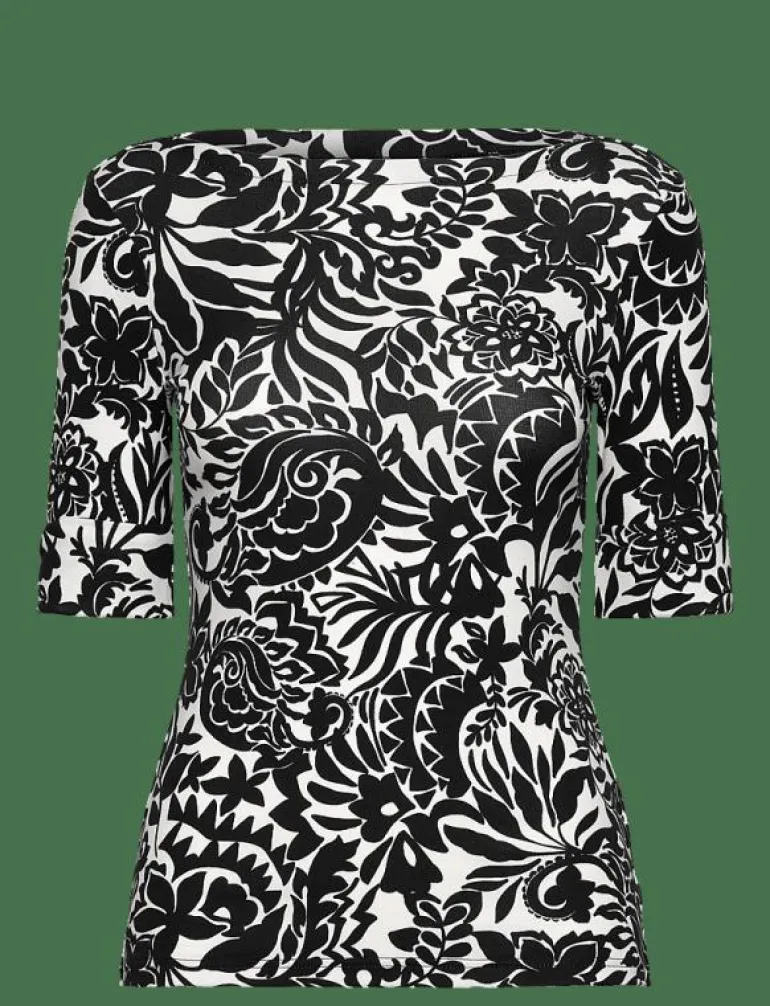 Floral Stretch Cotton Boatneck Tee - T-shirts