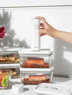 Fresh & Save, Vakuum box M Grå Glas - Köksförvaring