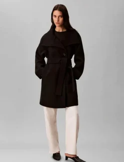 FUNNEL NECK KNEE LENGTH WOOL COA - Ullkappor