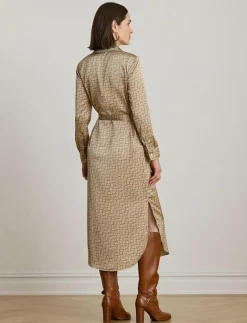 Geo-Print Satin Charmeuse Shirtdress - Midiklänningar