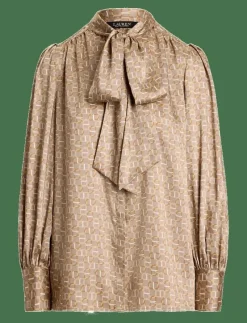 Geo-Print Twill Tie-Neck Blouse - Långärmade blusar