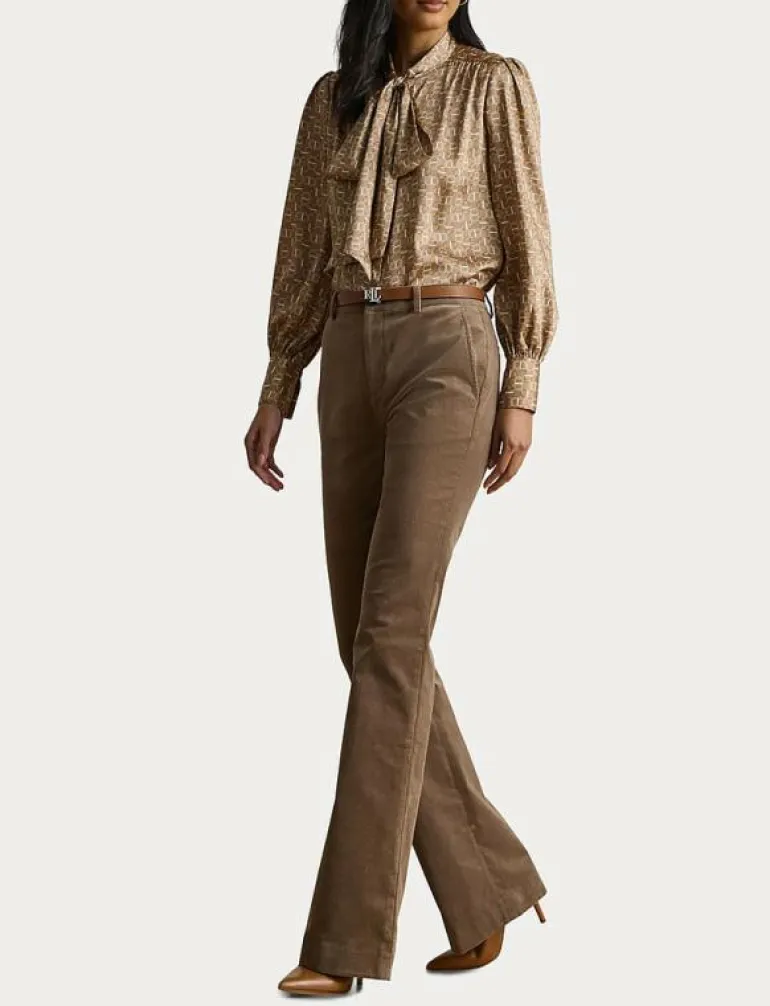 Geo-Print Twill Tie-Neck Blouse - Långärmade blusar