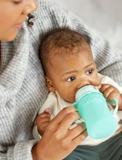 Glass Sippy Cup Healthy + Mint Green - Nappflaskor