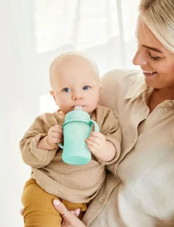 Glass Sippy Cup Healthy + Mint Green - Nappflaskor