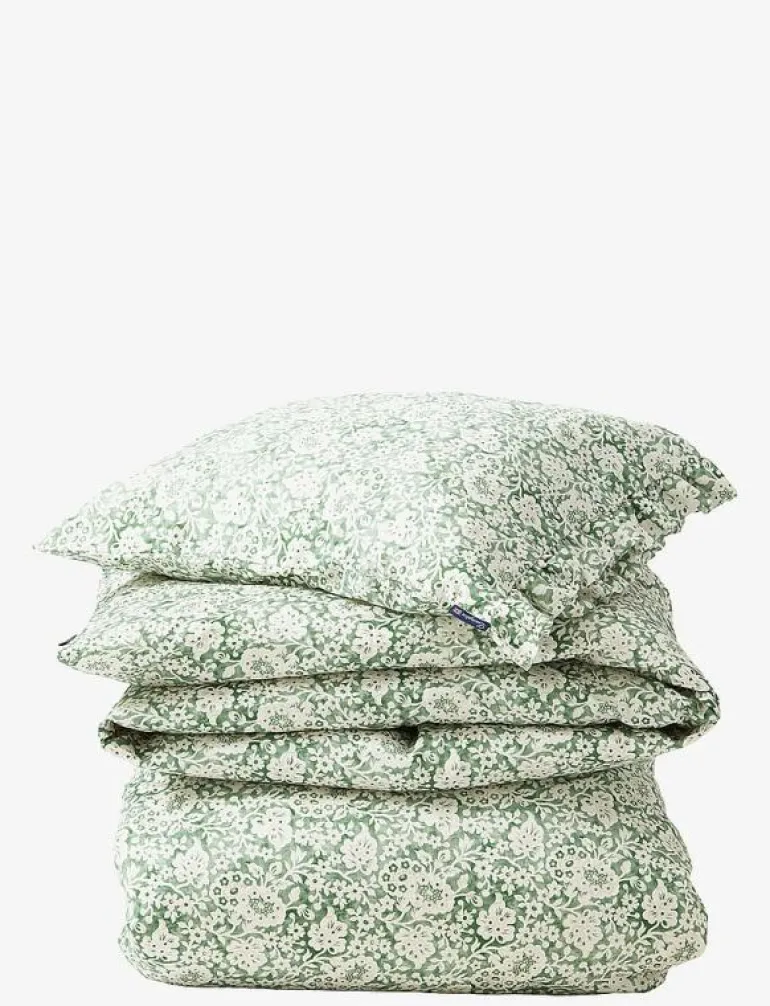 Green Floral Printed Cotton Sateen Bed Set - Påslakanset