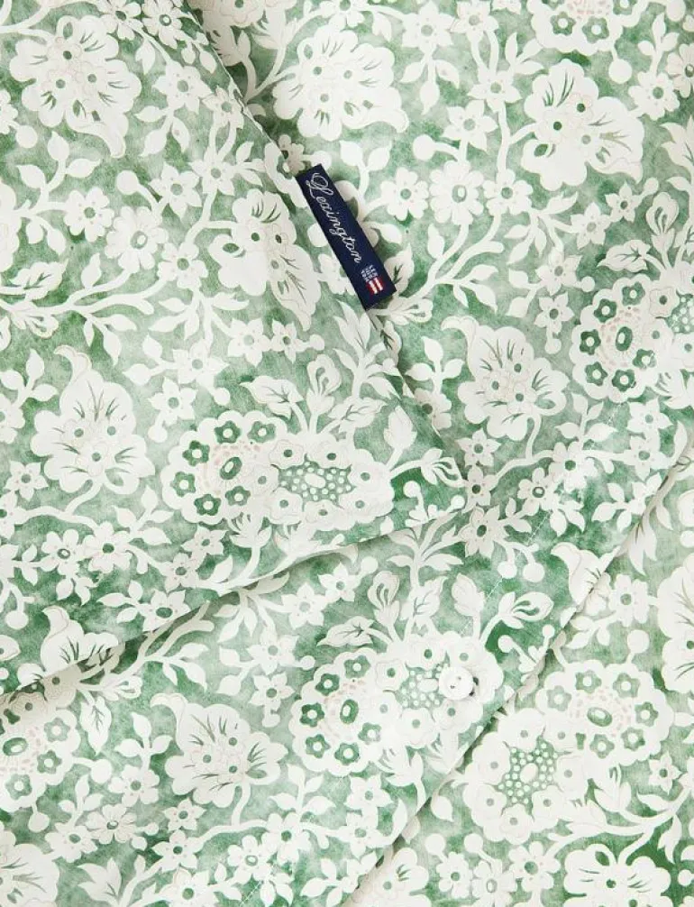 Green Floral Printed Cotton Sateen Bed Set - Påslakanset