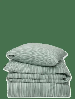 Green/White Striped Cotton Poplin Bed Set - Påslakanset