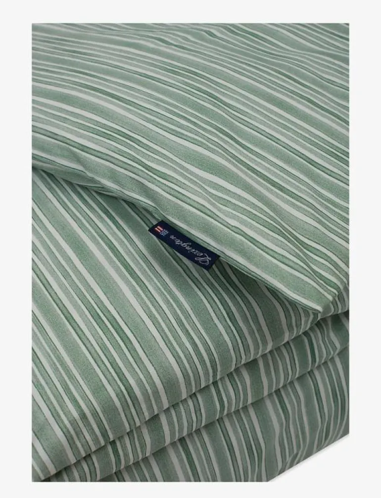 Green/White Striped Cotton Poplin Bed Set - Påslakanset